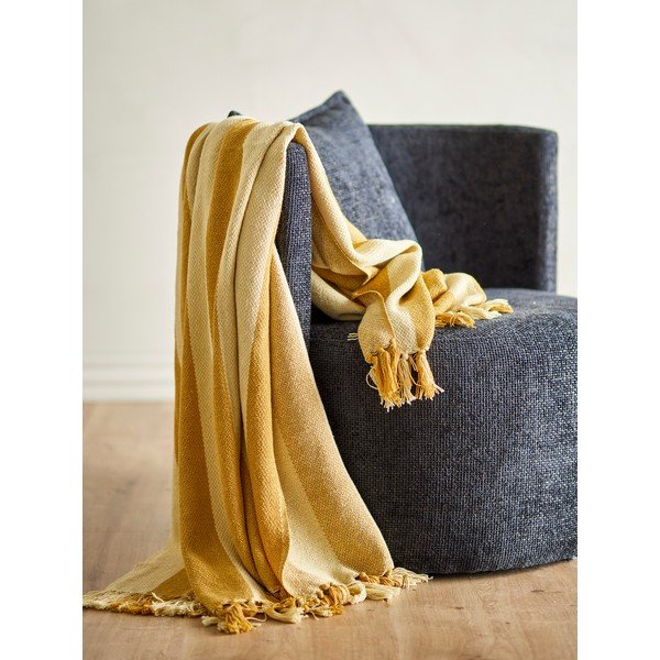 Coperta gialla in cotone riciclato 130x160 cm Frello – Bloomingville-image-1