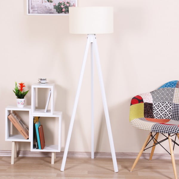 Bílá volně stojící lampa se světle žlutým stínítkem Kate Louise Beyaz