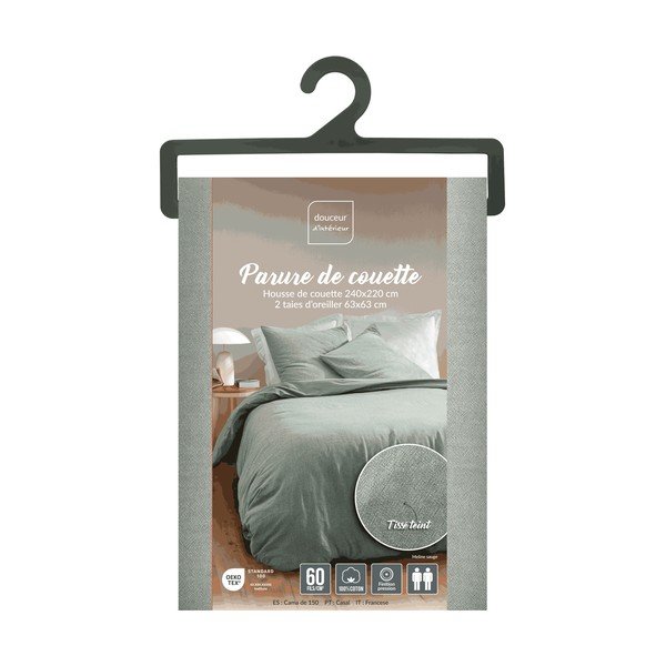 Set copripiumino e federa verde in cotone per letto matrimoniale/per letto esteso 3 pezzi 240x220 cm Meline – douceur d'intérieur-image-2
