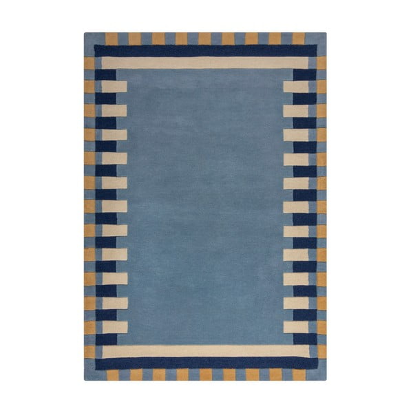 Tappeto blu in lana tessuto a mano 120x170 cm Kai Wool Border - Flair Rugs