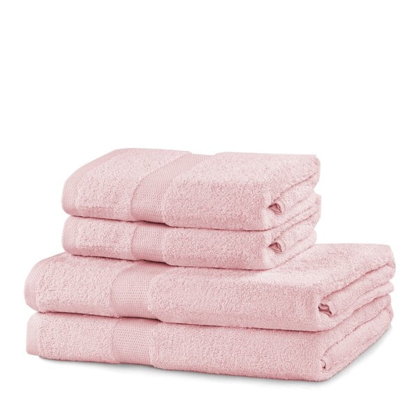 Asciugamani e teli da bagno in spugna di cotone rosa chiaro in set di 4 pezzi Marina - DecoKing