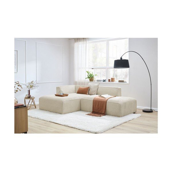 Divano angolare componibile beige (penisola a sinistra/a L) con rivestimento in velluto a coste Megeve – Bobochic Paris-image-1