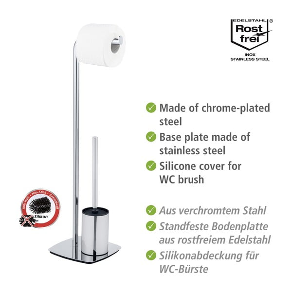 Porta carta igienica con spazzola in acciaio inox Iria - Wenko-image-3