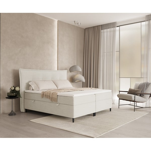 Letto boxspring crema con contenitore 200x200 cm Sinai - Maison de Rêve-image-1