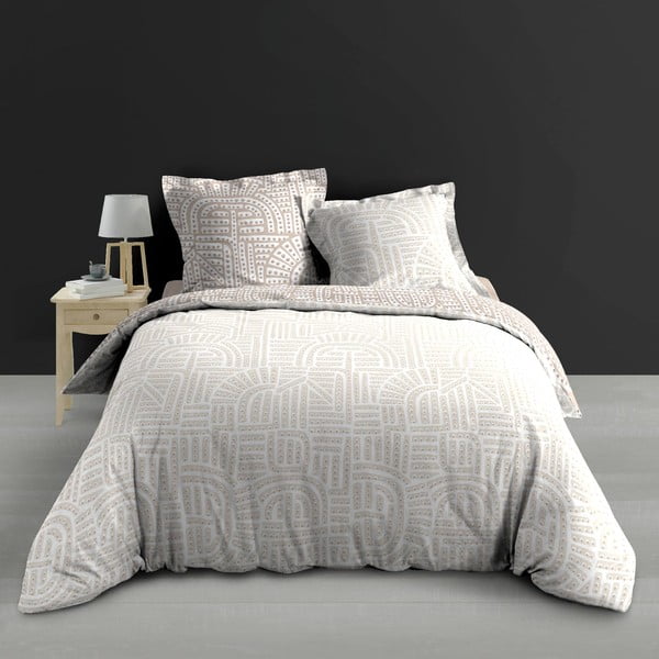 Set copripiumino e federa bianco/beige in percalle di cotone per letto matrimoniale ed esteso 240x220 cm Eliot – douceur d'intérieur