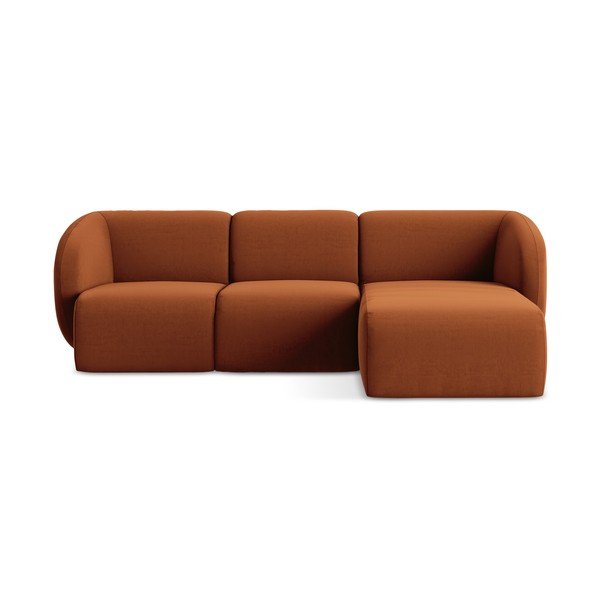 Divano angolare color terracotta (con penisola a destra/con chaise lounge) con rivestimento in velluto Lani – Makamii
