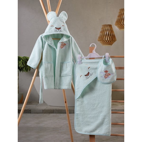 Accappatoio per bambini color menta in cotone 1-2 anni Aslan – Foutastic-image-1