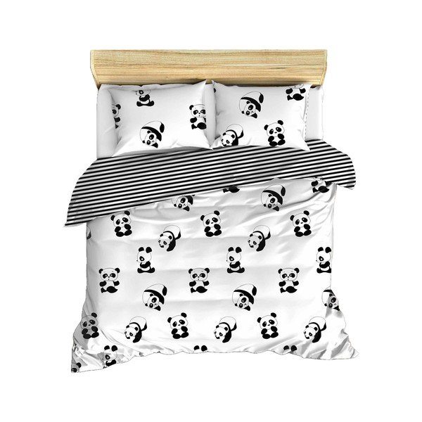 Set copripiumino e federa da bambini bianco e nero per letto matrimoniale 200x200 cm Panda – Mijolnir