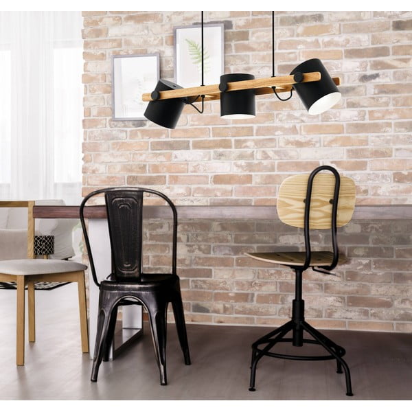 Lampadario nero/di colore naturale con paralume in metallo HORNWOOD – EGLO-image-2