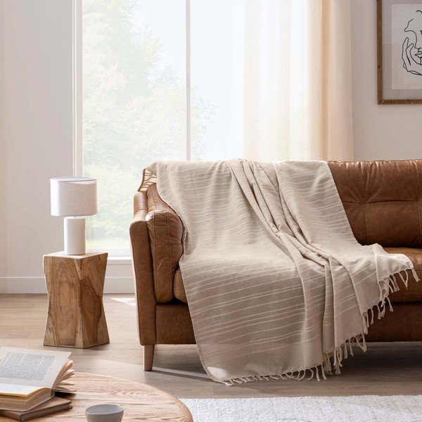 Copriletto beige in cotone 125x150 cm Lilia – douceur d'intérieur-image-1