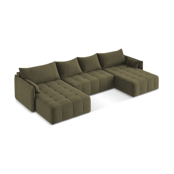 Divano angolare color kaki allungabile/con contenitore (a U) Moku – Makamii-image-2