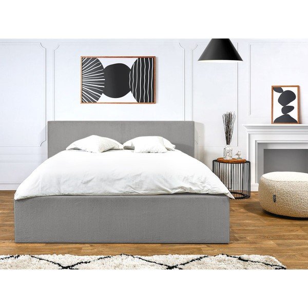 Letto matrimoniale imbottito grigio chiaro con contenitore con griglia 160x200 cm Nihad - Bobochic Paris-image-2