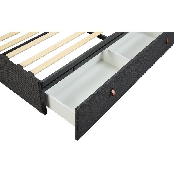 Letto matrimoniale imbottito grigio scuro con contenitore con rete inclusa 160x200 cm Calvi – Actona-image-4