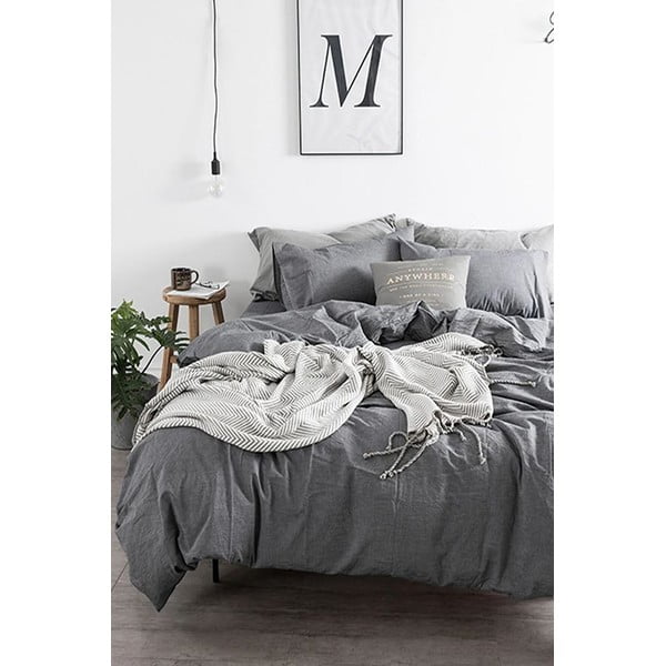 Biancheria da letto grigia in cotone per letto matrimoniale con lenzuolo 200x220 cm - Mila Home
