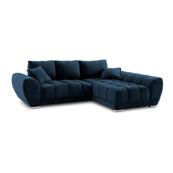 Divano letto angolare blu royal con rivestimento in velluto, angolo destro Nuage - Windsor & Co Sofas-image-2