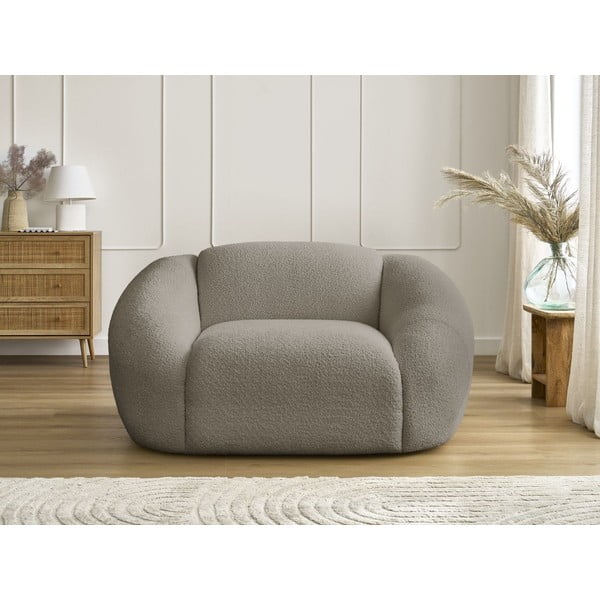 Poltrona grigia/marrone con rivestimento in bouclé Tina – Bobochic Paris-image-3