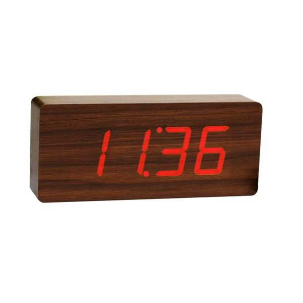 Sveglia marrone scuro con display a LED rosso Slab Click Clock - Gingko