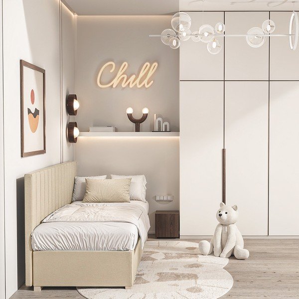 Letto da bambini beige con contenitore con materasso incluso 90x200 cm Chill – Ghado-image-1