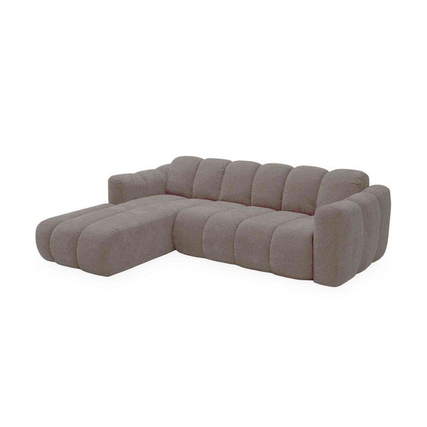 Divano angolare beige allungabile (con penisola a sinistra) con rivestimento in ciniglia Michell – Miuform