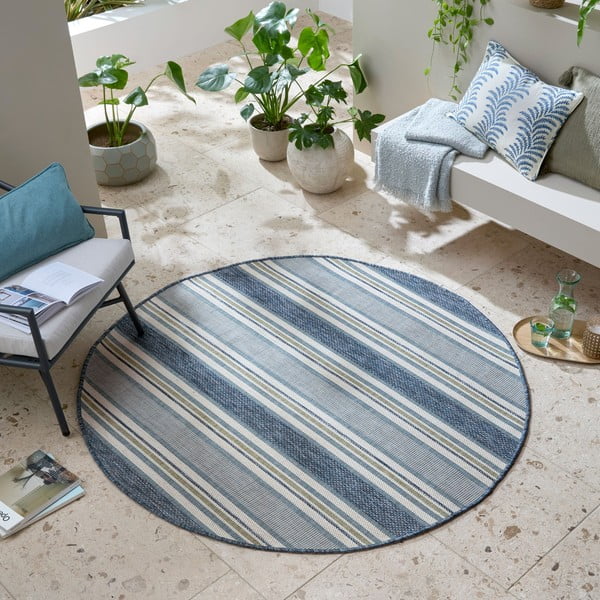 Tappeto da interno e esterno rotondo color foglia di tè ø 160 cm Roma Stripe – Flair Rugs-image-1