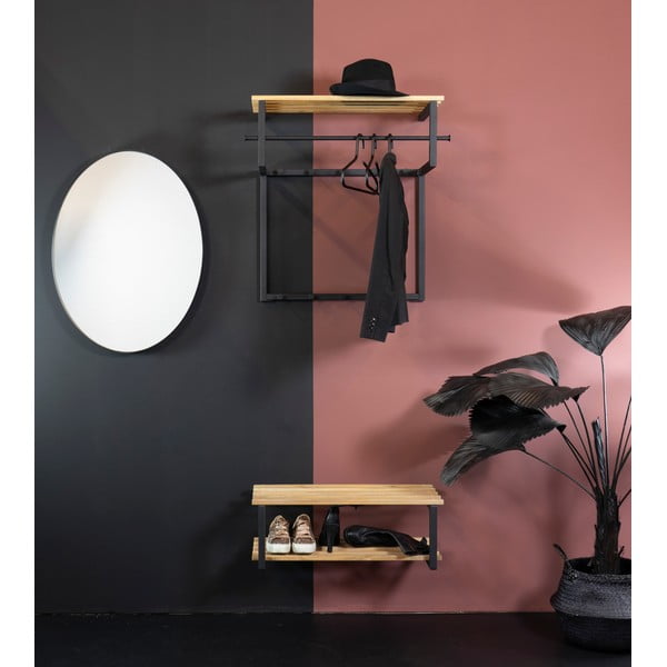 Attaccapanni da parete nero/di colore naturale in metallo con scaffale 76 cm Rizzoli – Spinder Design-image-3