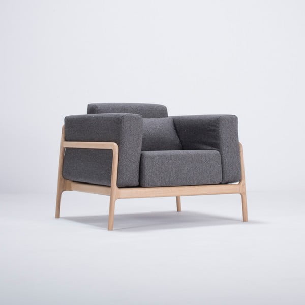 Poltrona in legno di quercia con seduta in tessuto grigio scuro Fawn - Gazzda