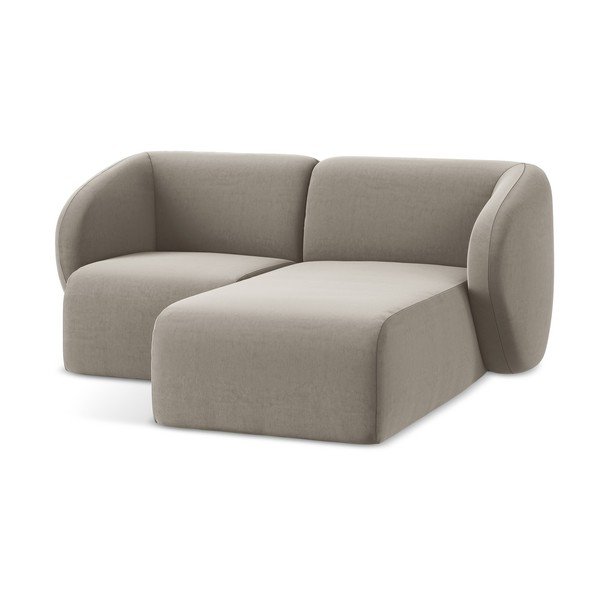 Divano angolare marrone chiaro (con penisola a destra/con chaise lounge) con rivestimento in velluto Lani – Makamii-image-4