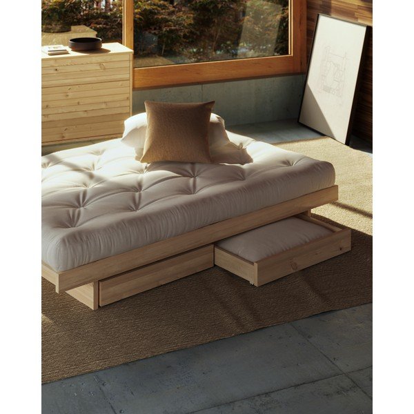 Letto singolo in legno di pino con contenitore e griglia color naturale 120x200 cm Kanso - Karup Design-image-1