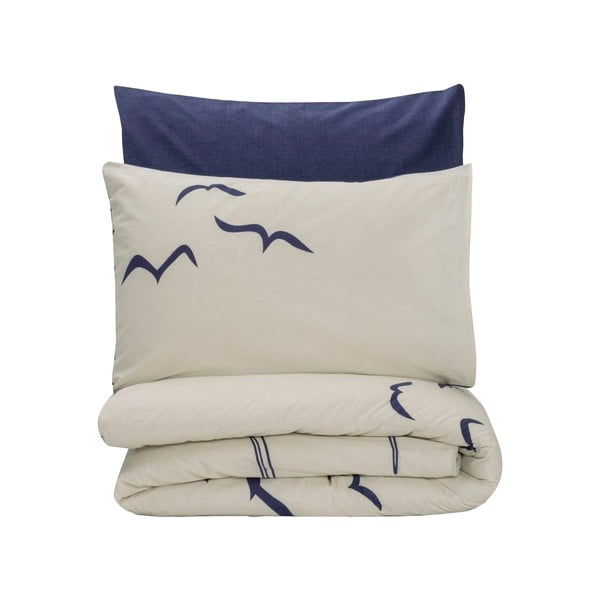 Set copripiumino e federa blu/color crema in cotone renforcé per letto singolo 140x200 cm Larum – Mijolnir