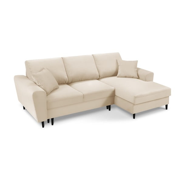 Divano angolare beige allungabile e con contenitore (con penisola a destra/con chaise lounge) con rivestimento in velluto a coste Kyoto – Cosmopolitan Design-image-1