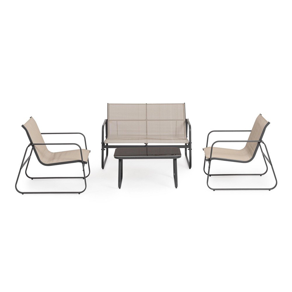 Set di mobili da giardino grigio tortora in acciaio per 4 persone Gonzalo – Bizzotto | Set di mobili da giardino