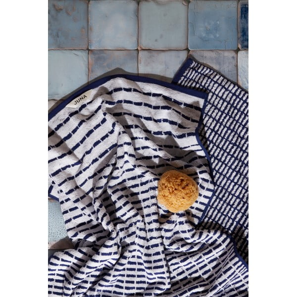 Asciugamano tipo terry bianco/blu in misto bambù 50x100 cm Nuance – JUNA-image-1