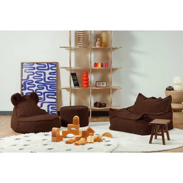 Pouf per bambini marrone scuro con rivestimento in bouclé Warm Hazel – Wigiwama-image-2