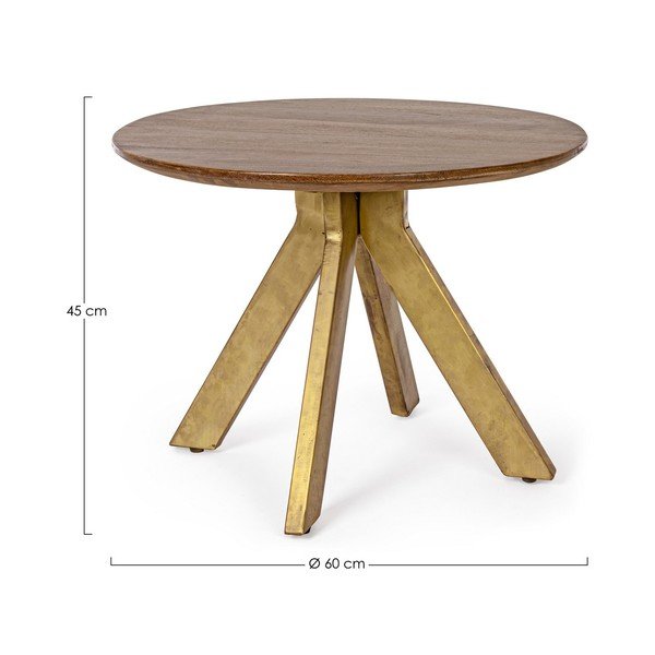 Tavolino da salotto rotondo dorato/colore naturale scuro in mango massiccio ø 60 cm Sherman – Bizzotto-image-2