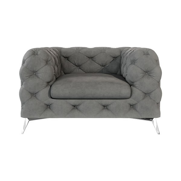 Poltrona grigia con rivestimento in velluto Chelsea – Ropez-image-1