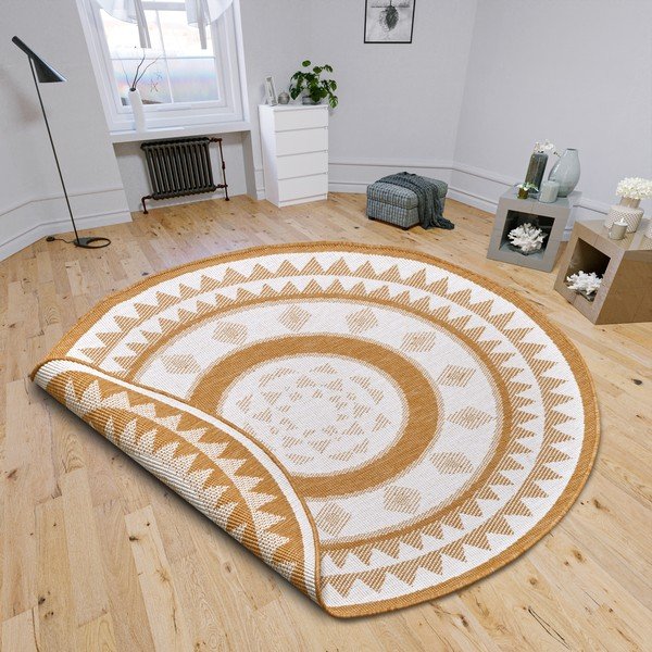Tappeto rotondo per esterni giallo ocra-bianco ø 140 cm Jamaica - NORTHRUGS-image-1