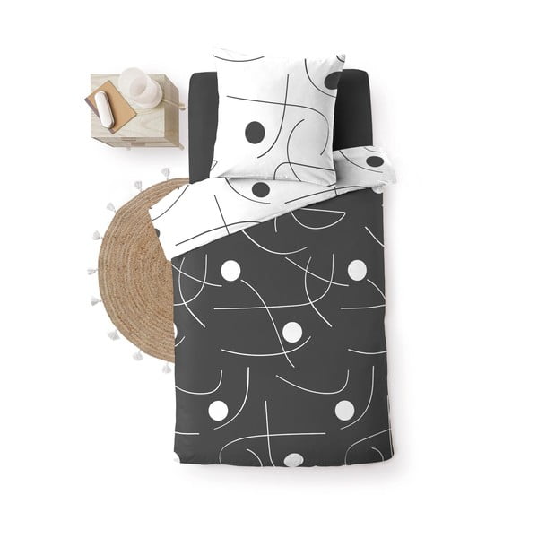 Set copripiumino e federa bianco/grigio scuro in microfibra per letto singolo 140x200 cm Sonate – douceur d'intérieur