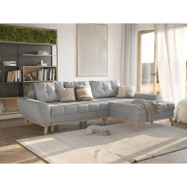 Divano letto angolare grigio chiaro (penisola a destra) Balitco - Ropez-image-1