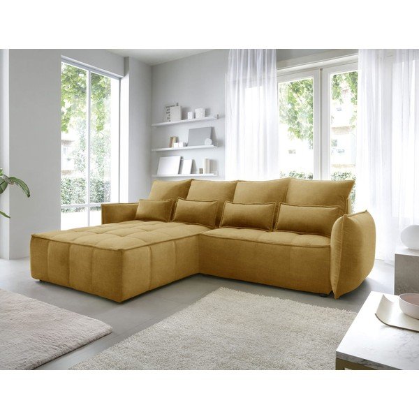 Divano angolare giallo allungabile/con contenitore (con penisola a sinistra/con chaise lounge) e rivestimento in velluto Campo – ELTAP-image-1