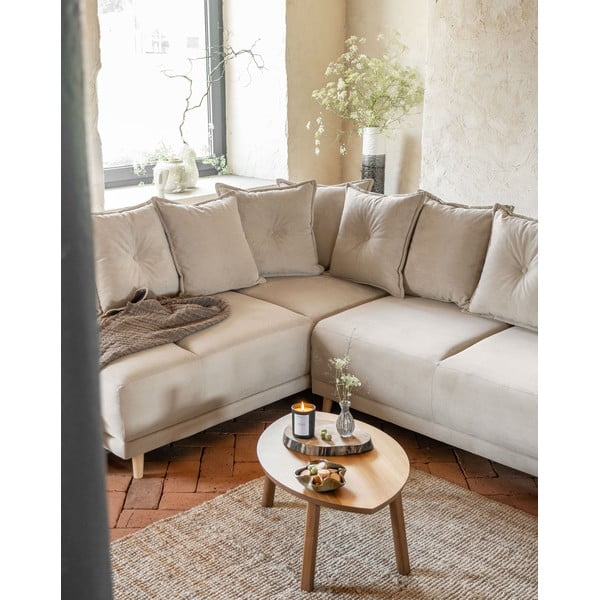 Divano letto angolare in velluto a coste beige (angolo sinistro/"U") Lazy Lukka - Miuform-image-3