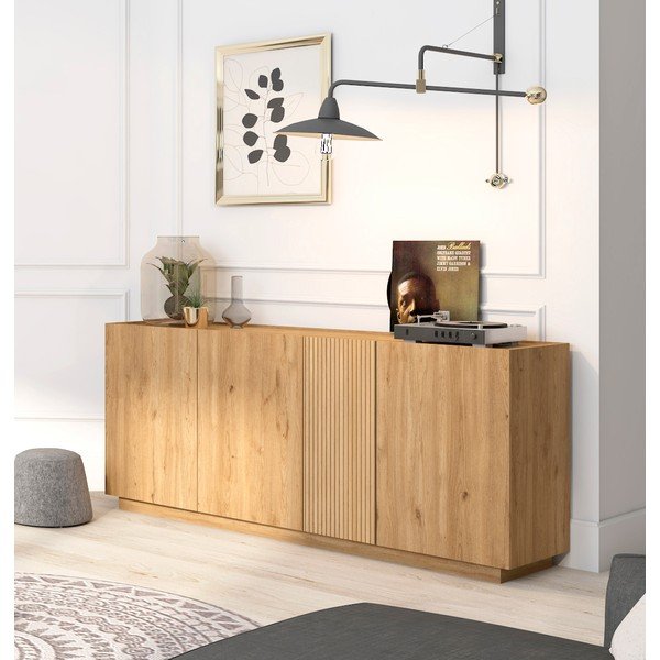 Cassettiera bassa in rovere decorato in colore naturale 181x78 cm Rayana - Marckeric-image-1