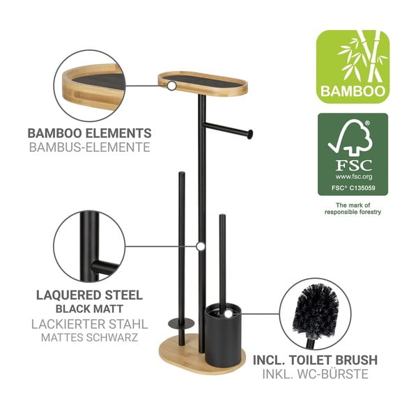 Porta carta igienica nero/di colore naturale in acciaio con supporto con spazzola Pomarolo – Wenko-image-4