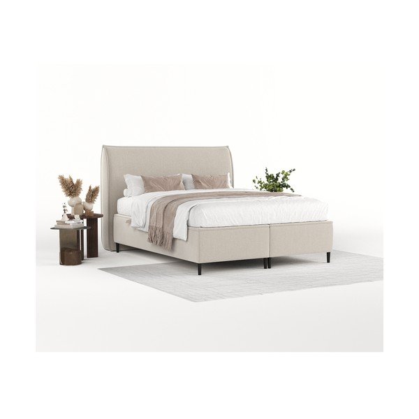 Letto matrimoniale imbottito beige con contenitore 140x200 cm Draco - Maison de Rêve-image-4