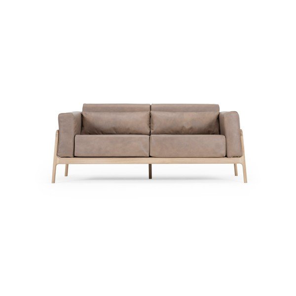 Divano in pelle di bufalo marrone chiaro con struttura in rovere massiccio, 180 cm Fawn - Gazzda