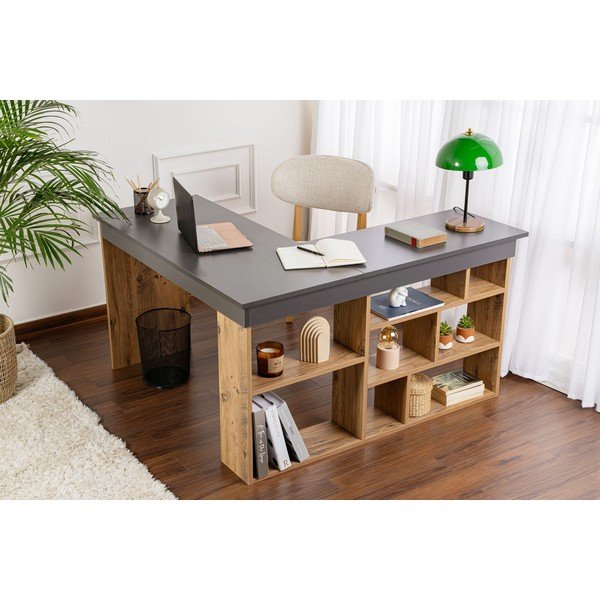 Scrivania angolare con effetto pino 120x130 cm Vesper – Kalune Design-image-1