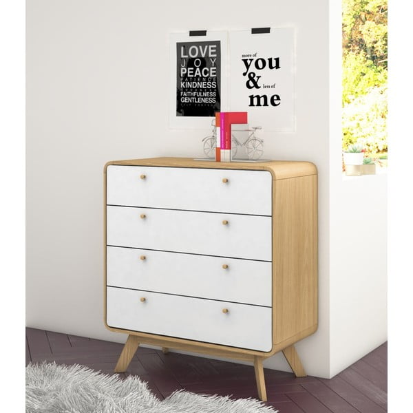 Cassettiera bianca effetto rovere 80x88 cm Caitlin - Støraa-image-1