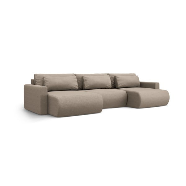 Divano angolare marrone chiaro allungabile con contenitore (a U) Belfast – Cosmopolitan Design-image-4