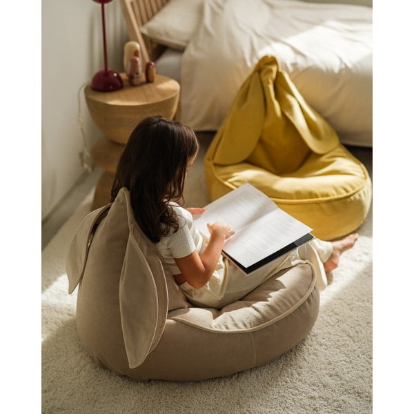 Pouf a sacco per bambini beige con rivestimento in velluto Bunny – Wigiwama-image-1