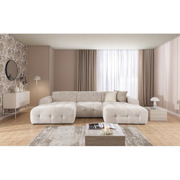 Divano angolare color crema (a U/con chaise lounge) Melva – Ropez-image-2