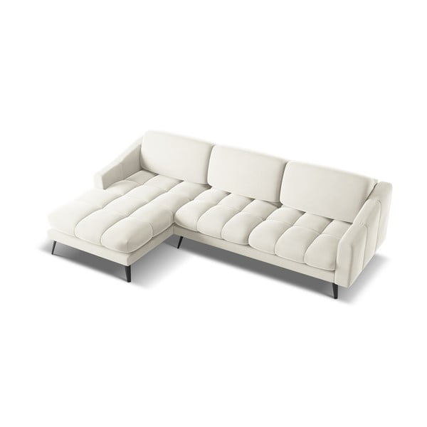 Divano angolare color crema (con penisola a sinistra) con rivestimento in velluto Nalu – Makamii-image-3